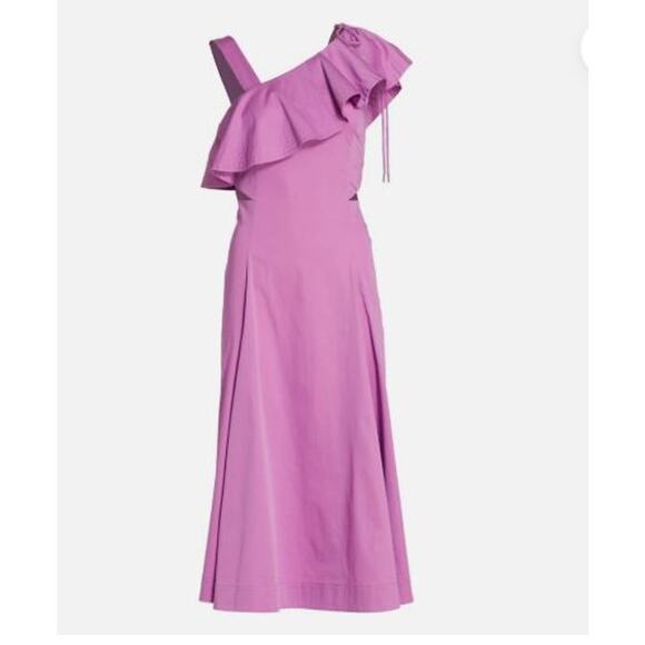 Veronica Beard Women's Beillia Ruffle Shoulder Midi Dress Sz 00 Lavender - Picture 1 of 14